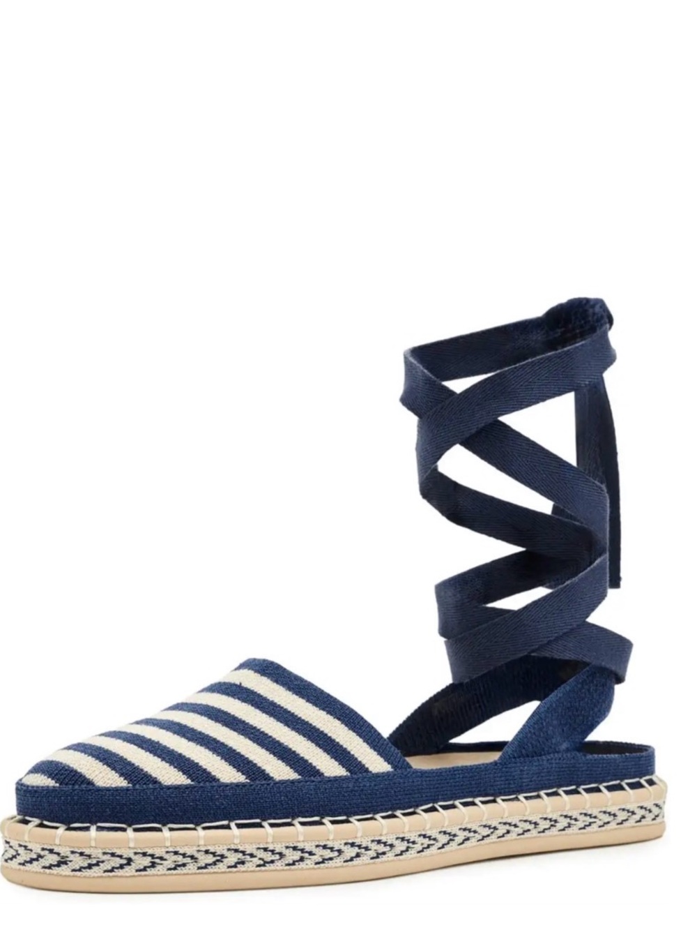 Rothy’s D’Orsay Espadrille Lace-Up Sandal in Navy Stripe size 8